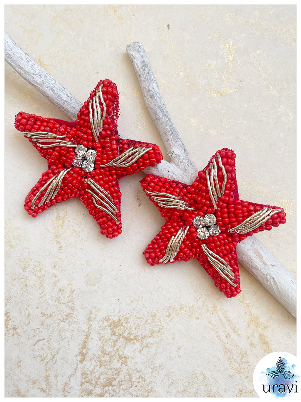 Red Star Beaded Handmade Earrings