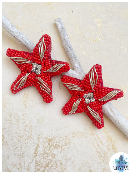 Red Star Beaded Handmade Earrings