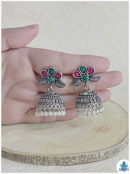Phool Boota - Sliver Look Alike Jhumka Earring