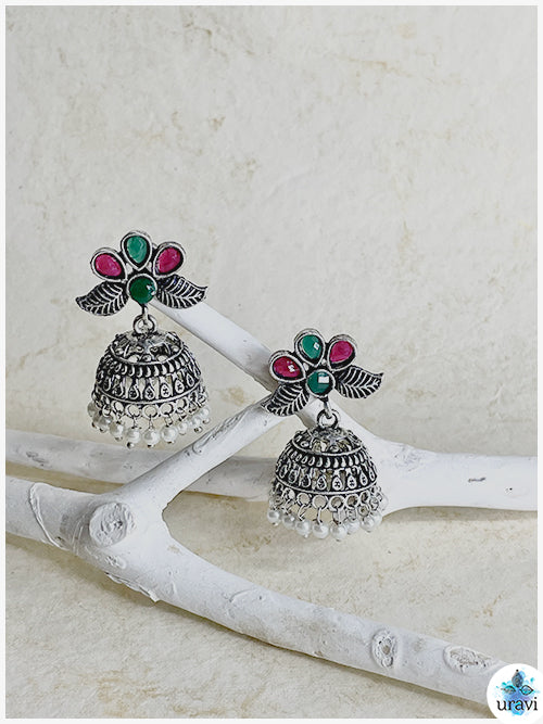 Phool Boota - Sliver Look Alike Jhumka Earring