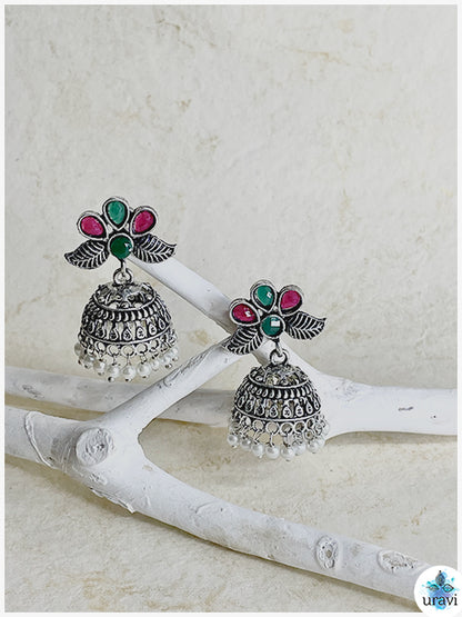 Phool Boota - Sliver Look Alike Jhumka Earring
