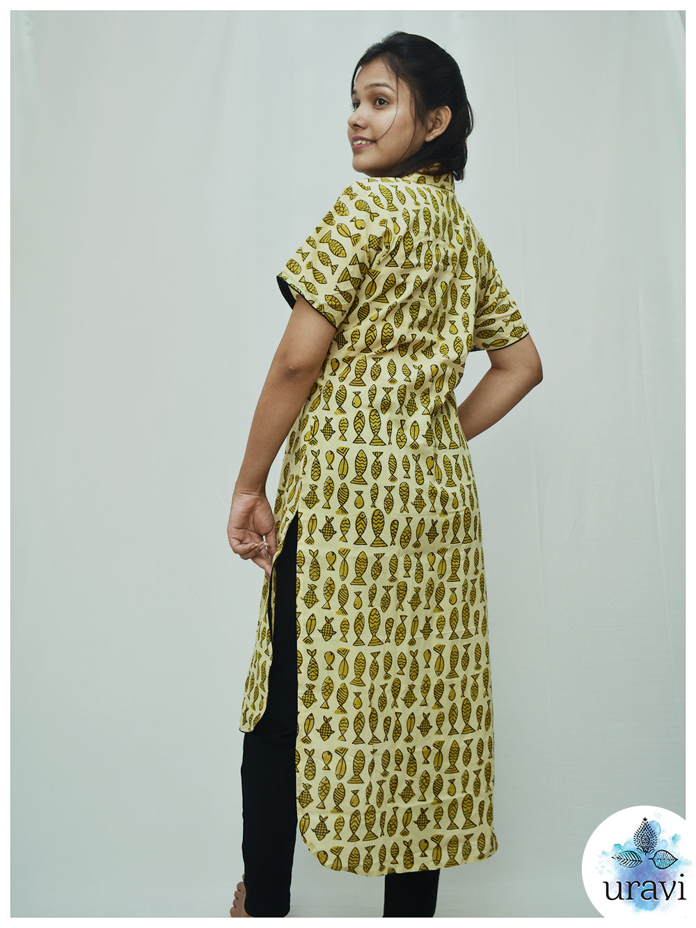 Tarang – Sanganeri Kurta with Fish Print & U-Hem