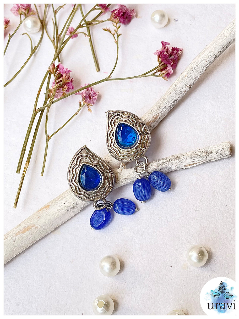 Amar Prem - Oxidised Silver Replica Stone Studded Long Necklace Set