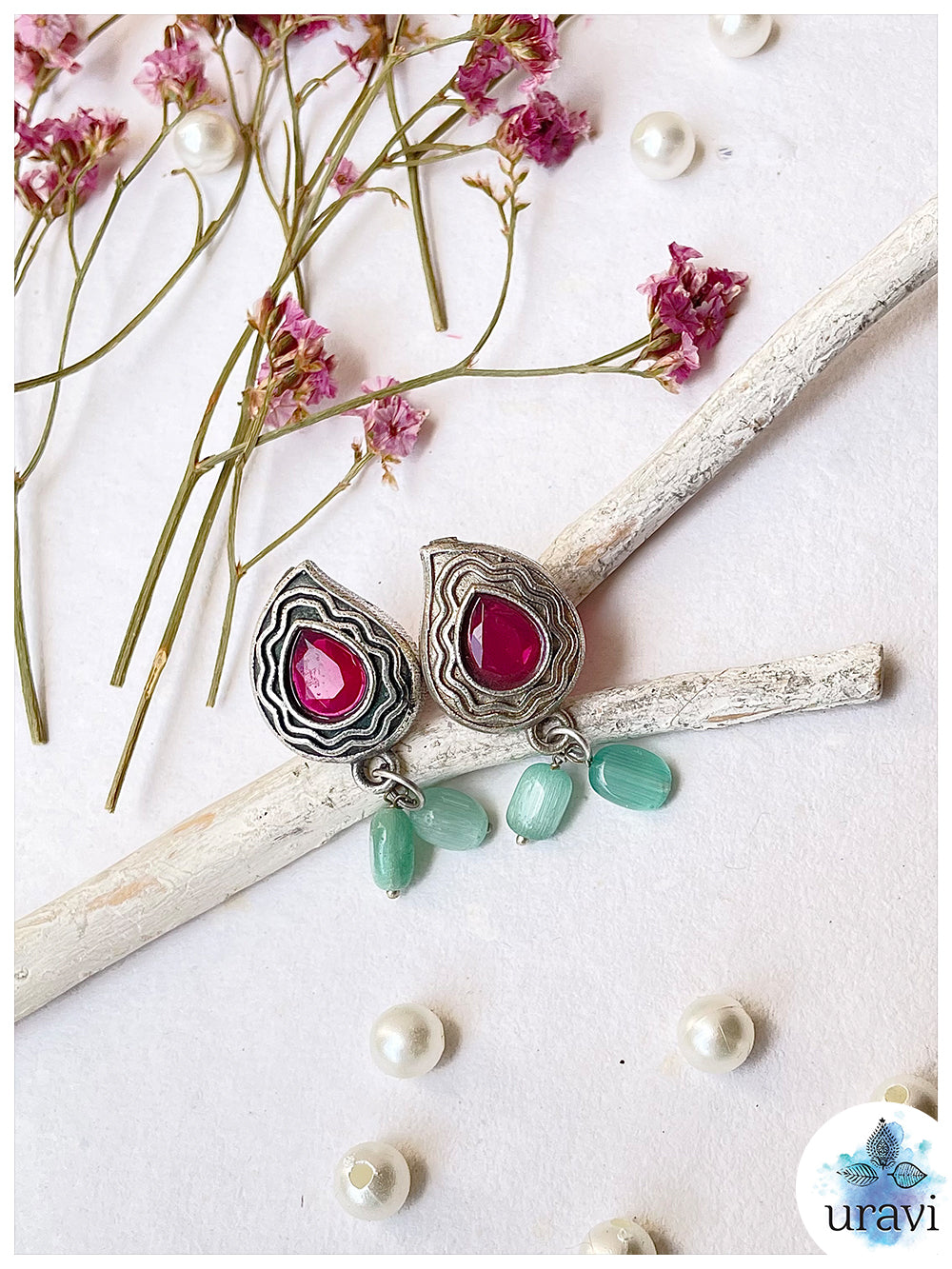 Amar Prem - Oxidised Silver Replica Stone Studded Long Necklace Set